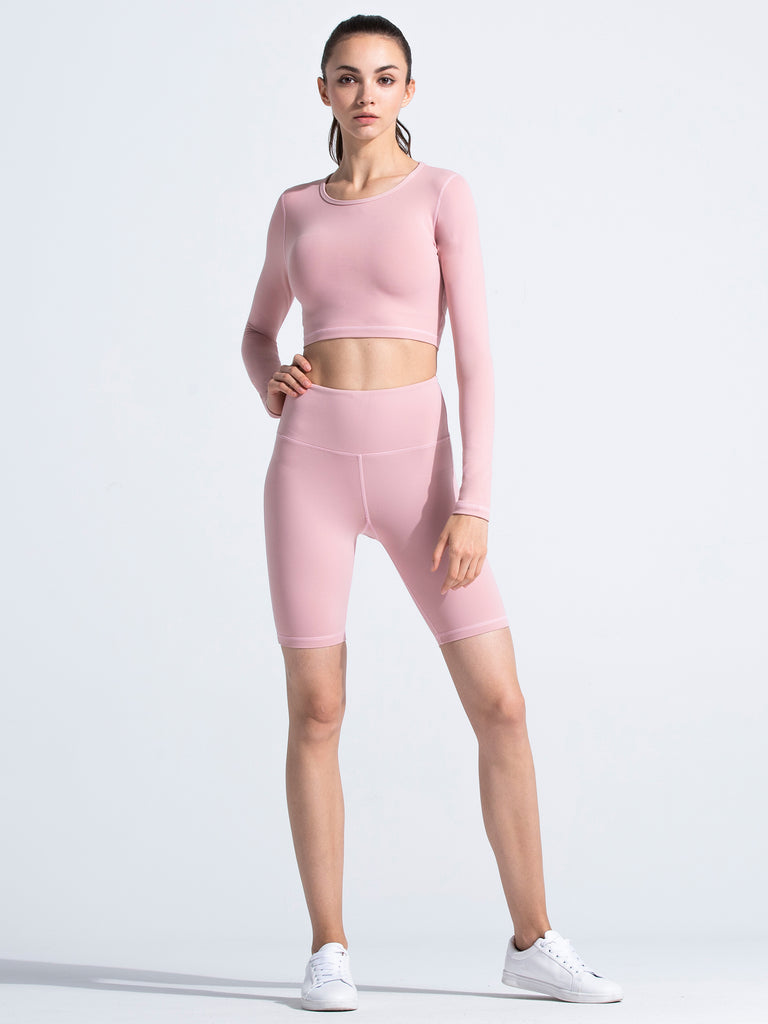 HIGH WAIST BIKER SHORTS,BLUSH