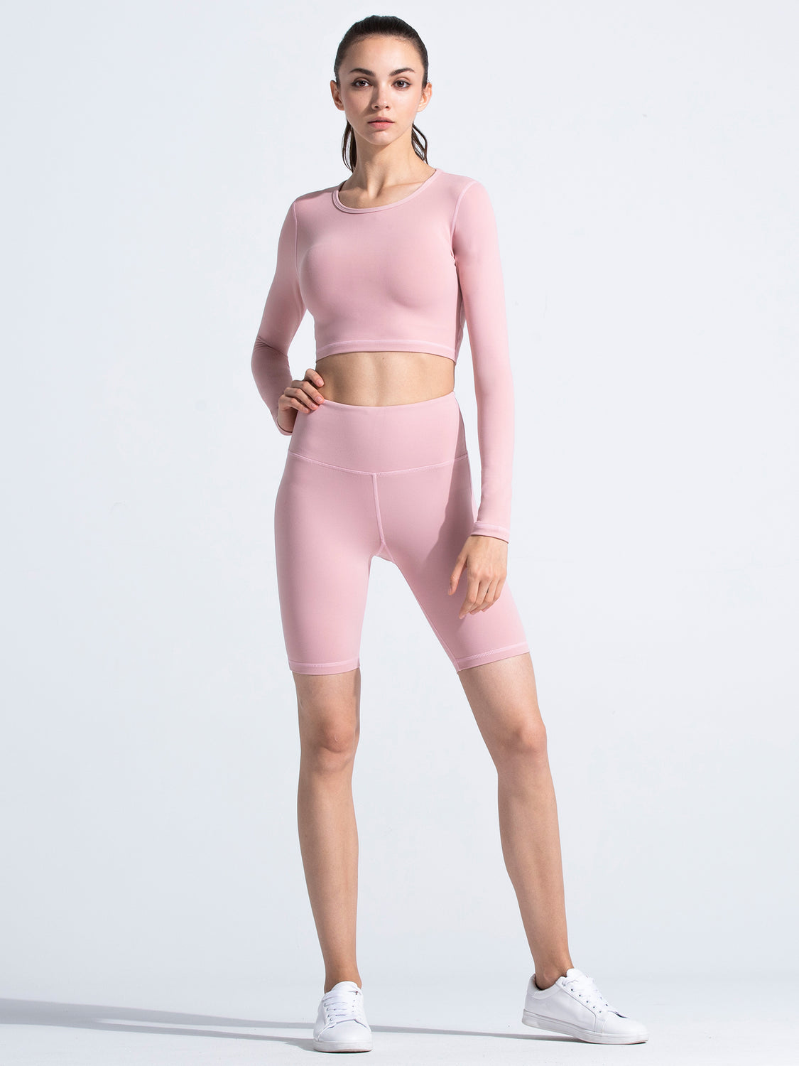 HIGH WAIST BIKER SHORTS,BLUSH