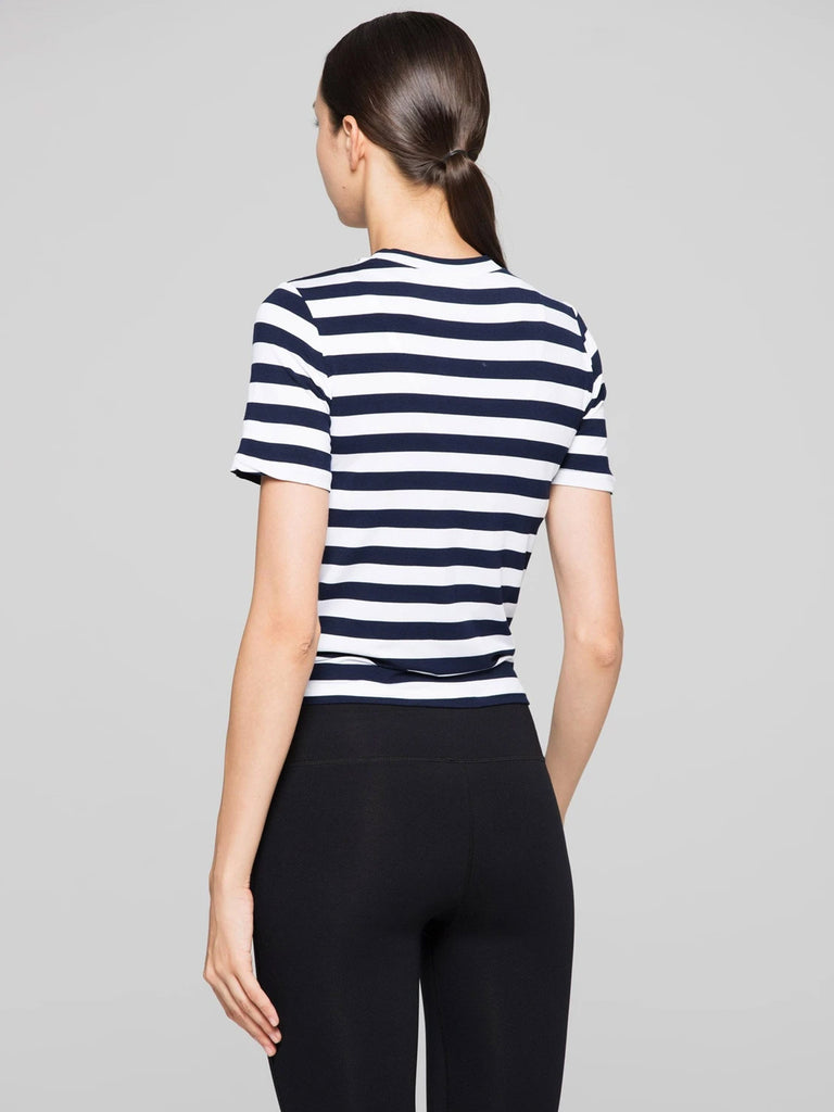 FITTED TEE WITH FRONT AND BACK TIE, NAVY STRIPES