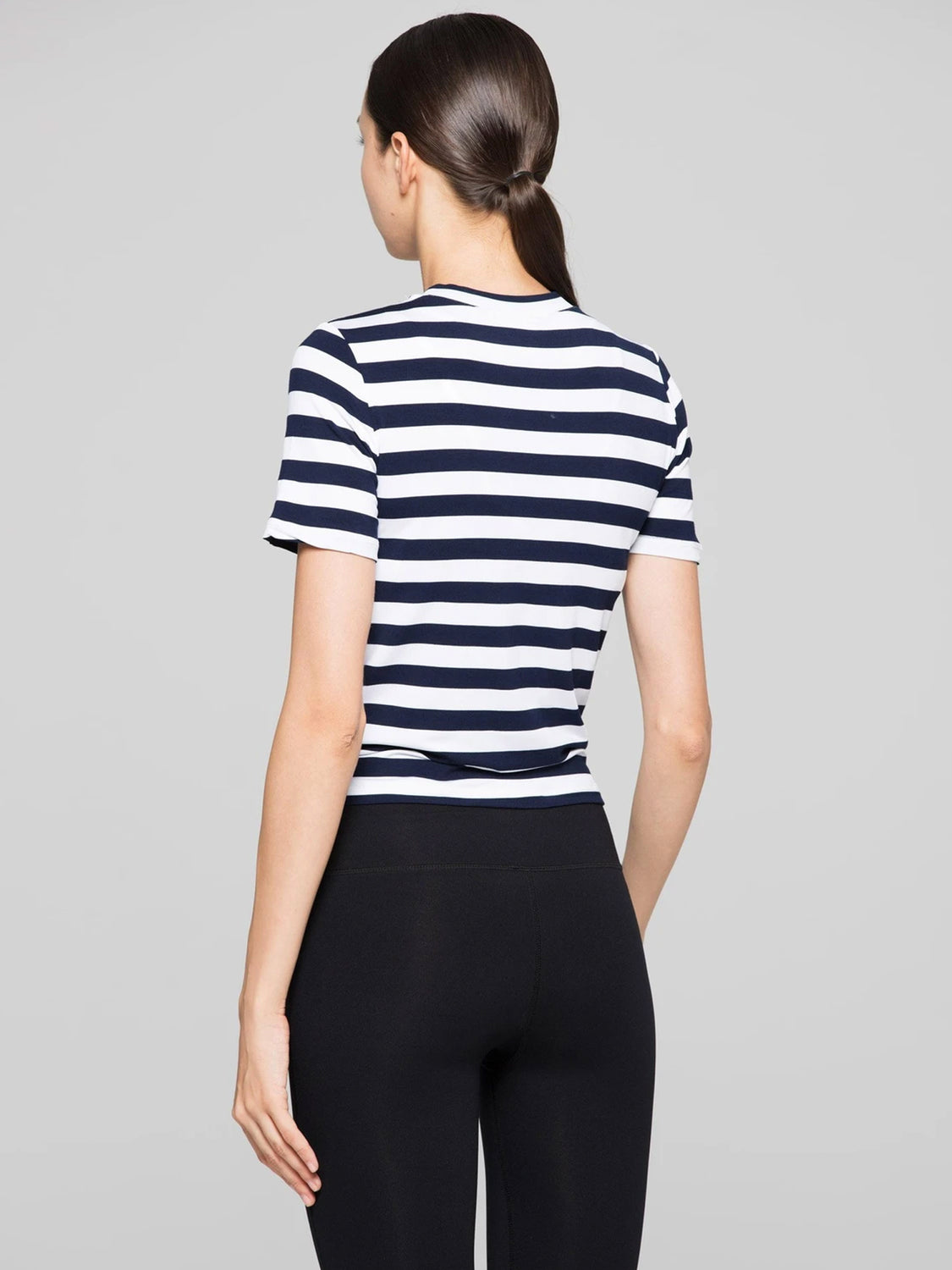 FITTED TEE WITH FRONT AND BACK TIE, NAVY STRIPES