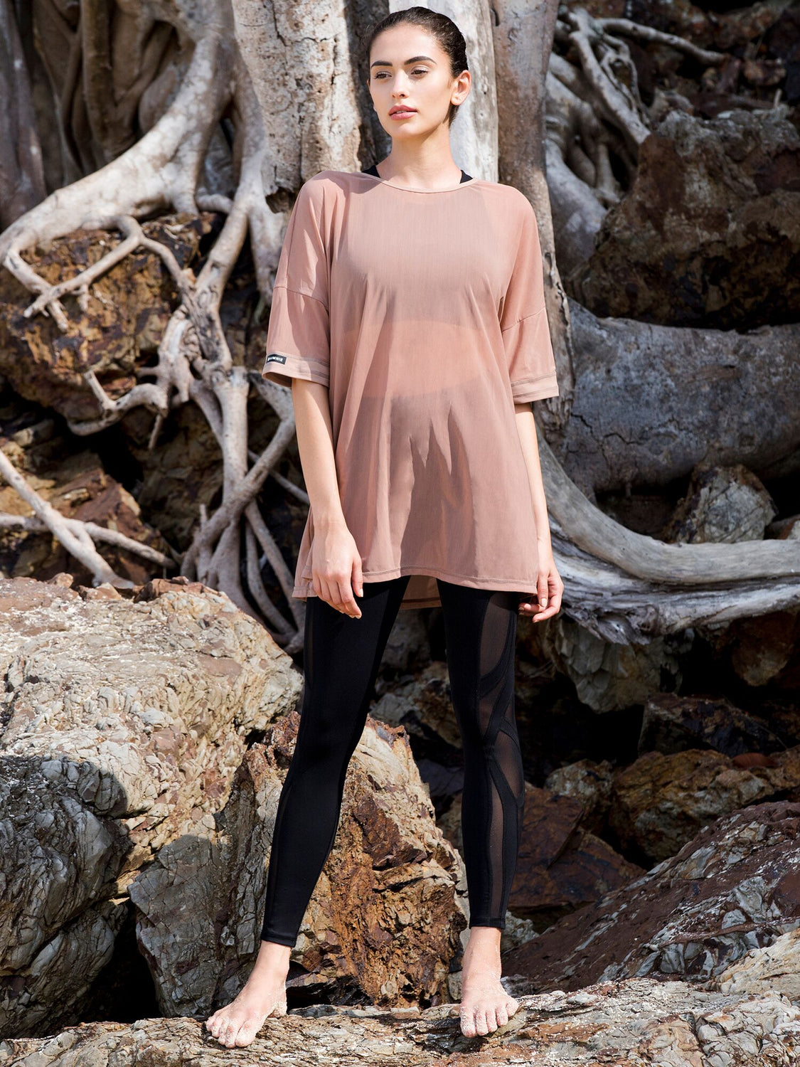 OVERSIZED MESH TEE, MOCHA