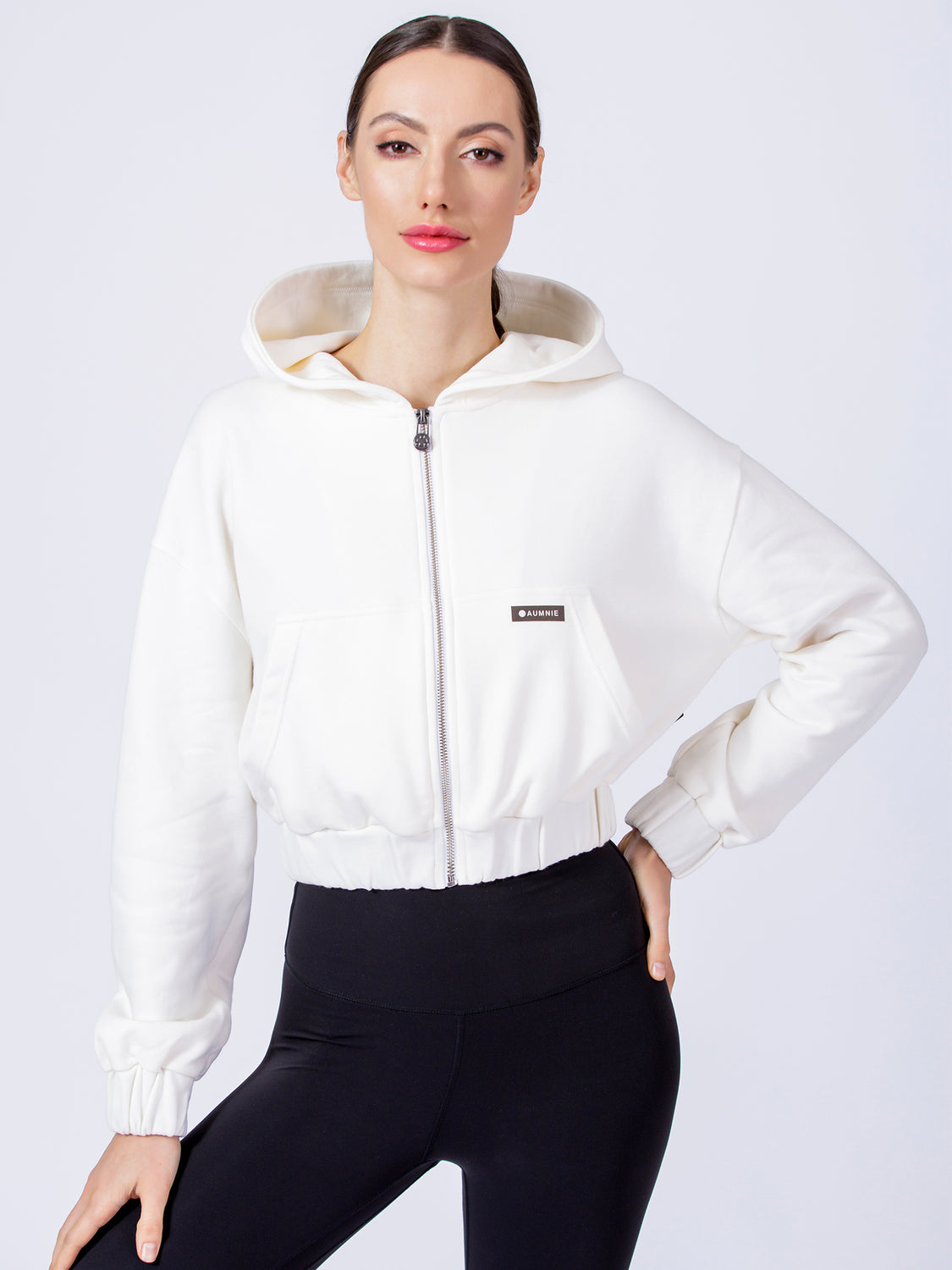 ZIP UP CROPPED HOODIE, WHITE