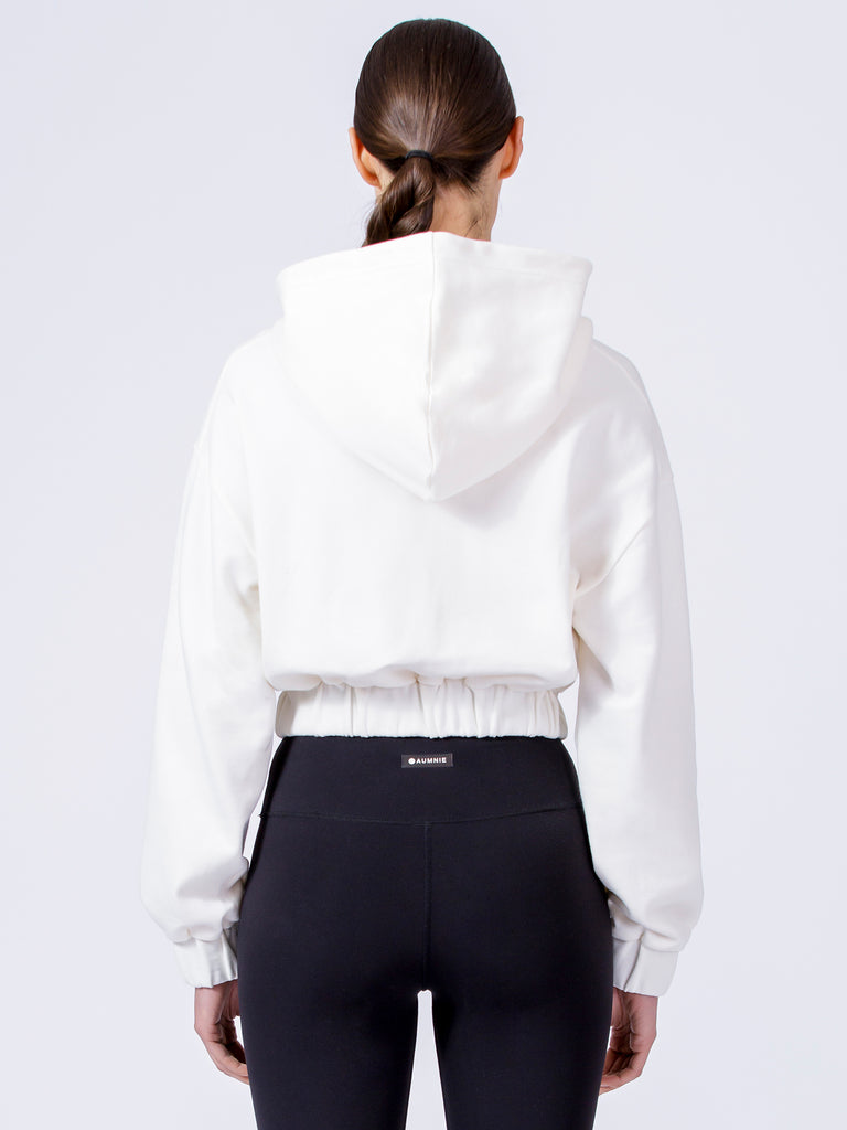 ZIP UP CROPPED HOODIE, WHITE