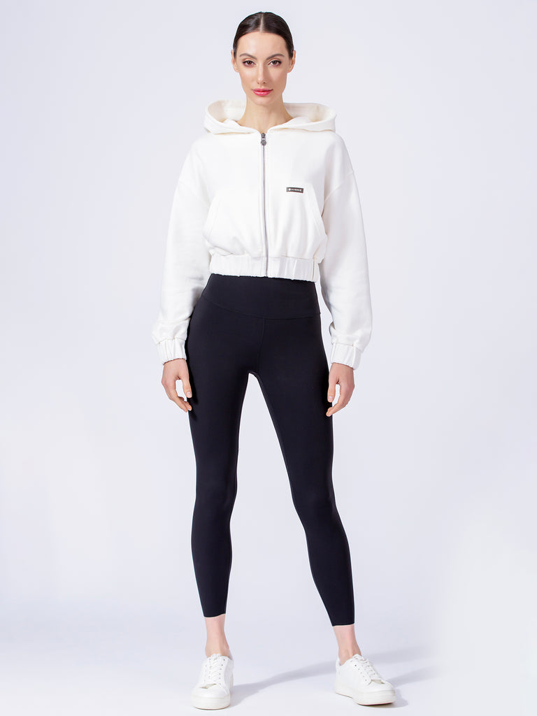 ZIP UP CROPPED HOODIE, WHITE