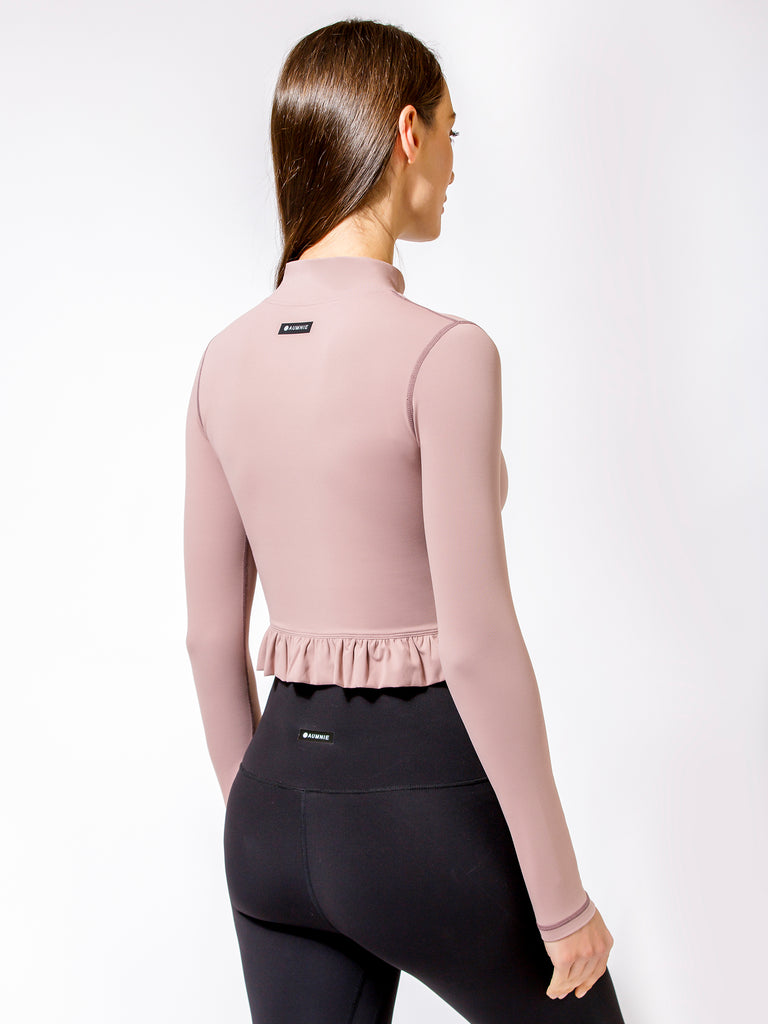 CROPPED RUFFLES JACKET, ASH MAUVE