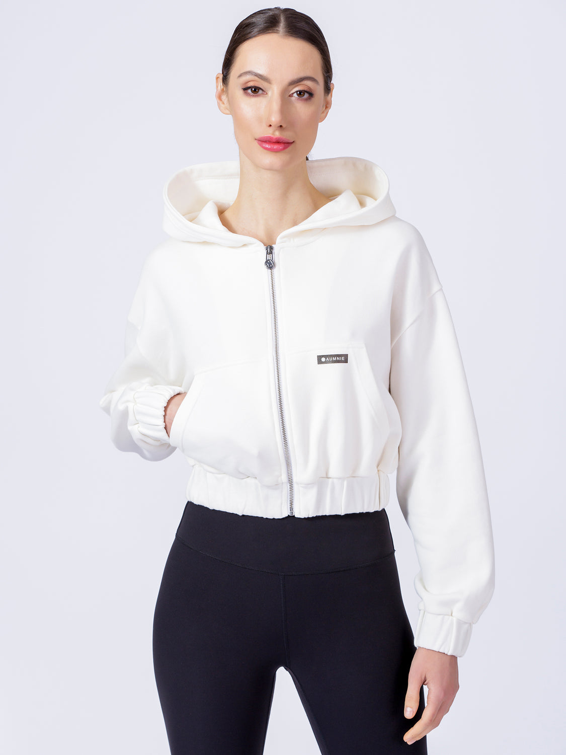 ZIP UP CROPPED HOODIE, WHITE
