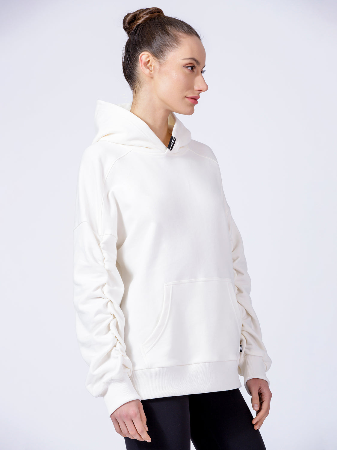 RUCHED RUNWAY HOODIE, WHITE