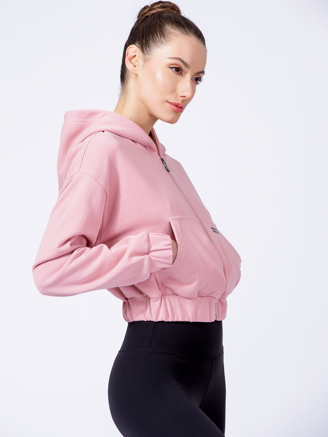ZIP UP CROPPED HOODIE, PINK