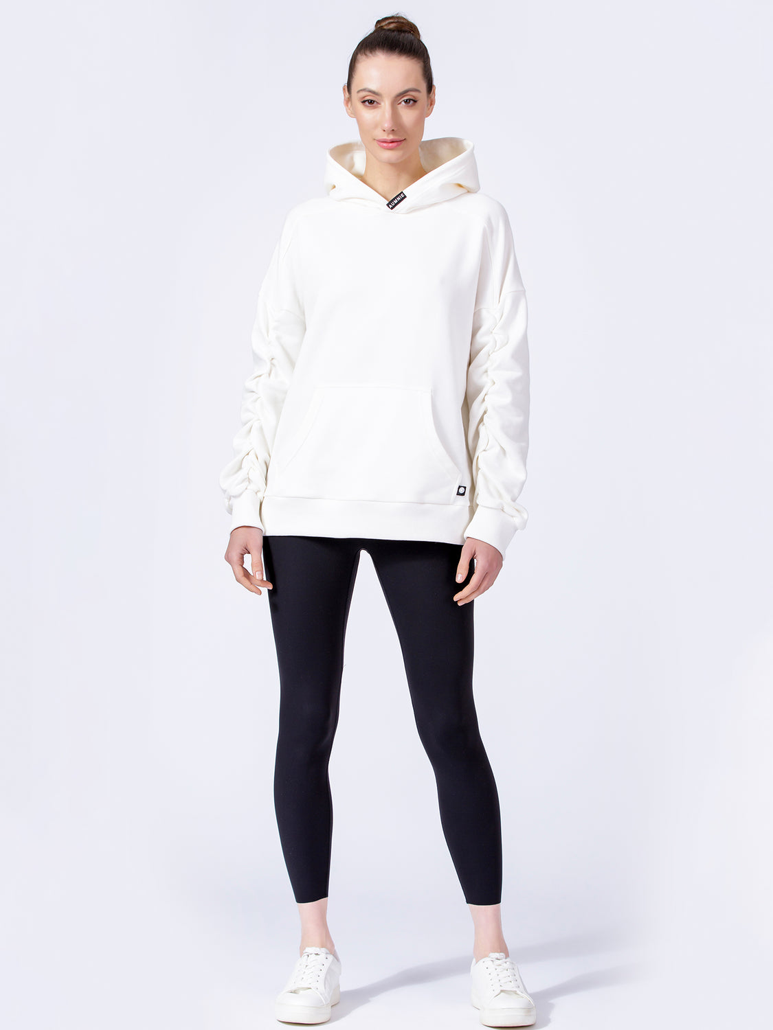 RUCHED RUNWAY HOODIE, WHITE