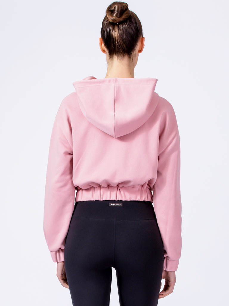 ZIP UP CROPPED HOODIE, PINK