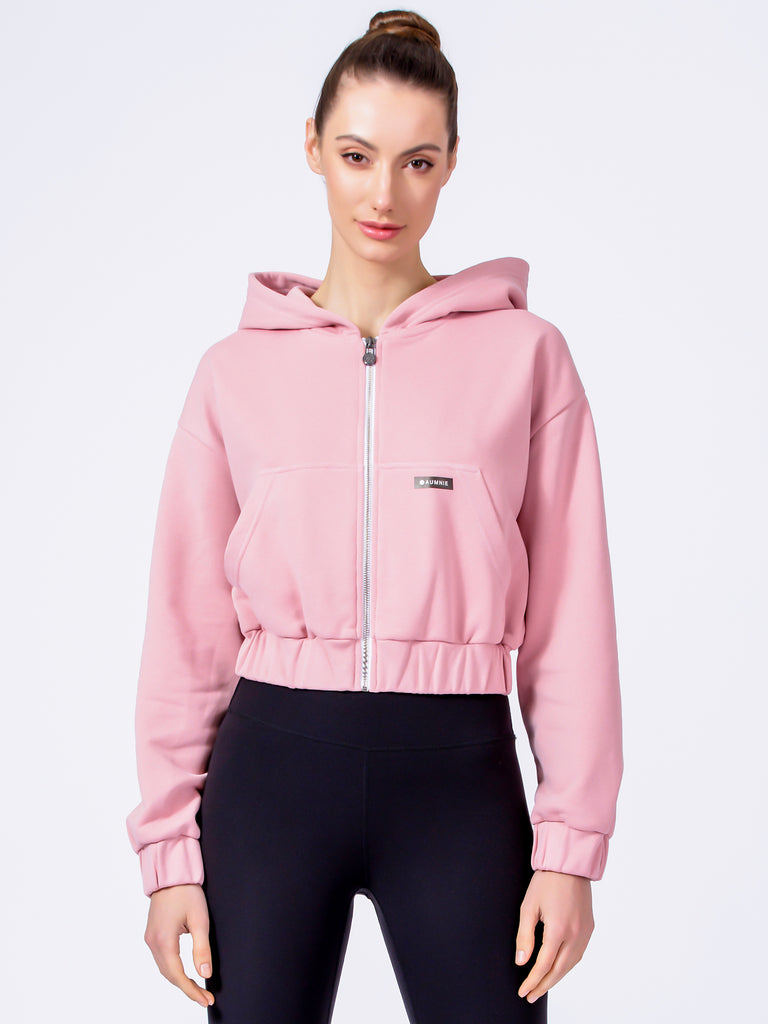 ZIP UP CROPPED HOODIE, PINK