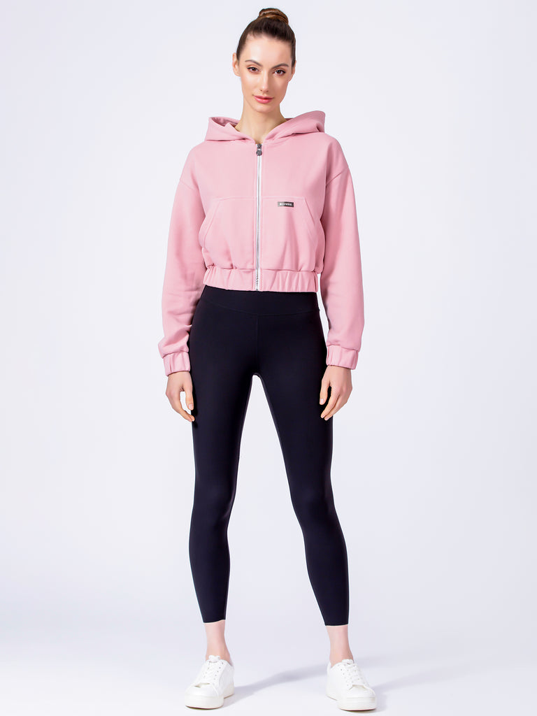 ZIP UP CROPPED HOODIE, PINK