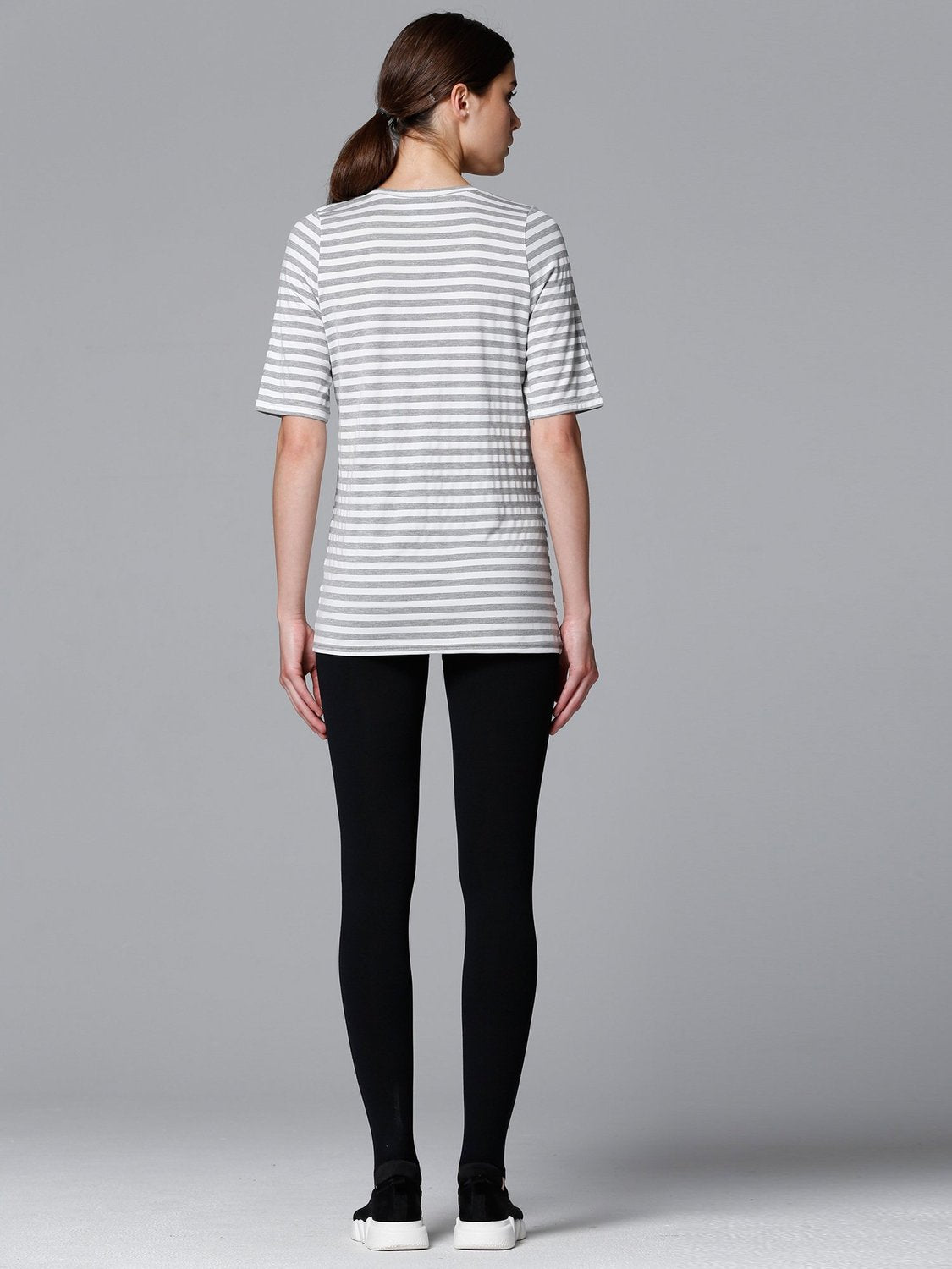 LOOSE DEEP V TEE, GREY STRIPES