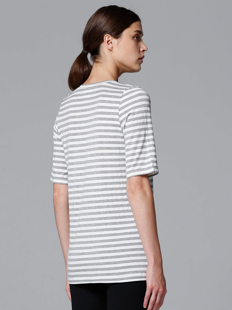LOOSE DEEP V TEE, GREY STRIPES