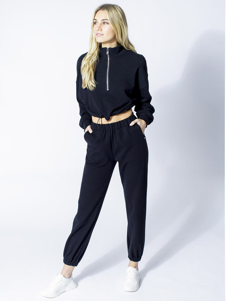 CT COTTON HALF ZIP SWEATSHIRT, BLACK