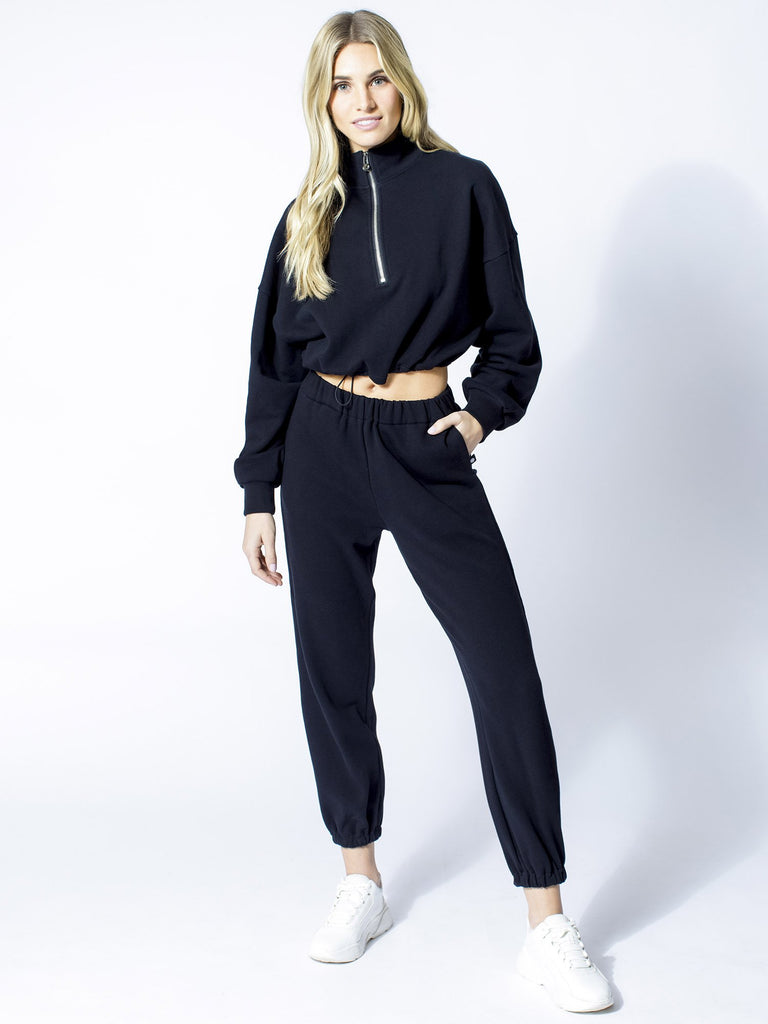 CT COTTON HALF ZIP SWEATSHIRT, BLACK