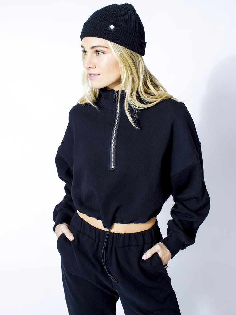 CT COTTON HALF ZIP SWEATSHIRT, BLACK