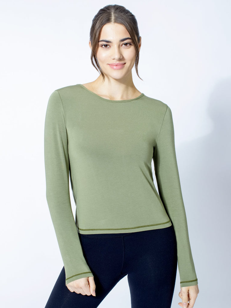 LONG SLEEVE TWIST TEE, SAGE