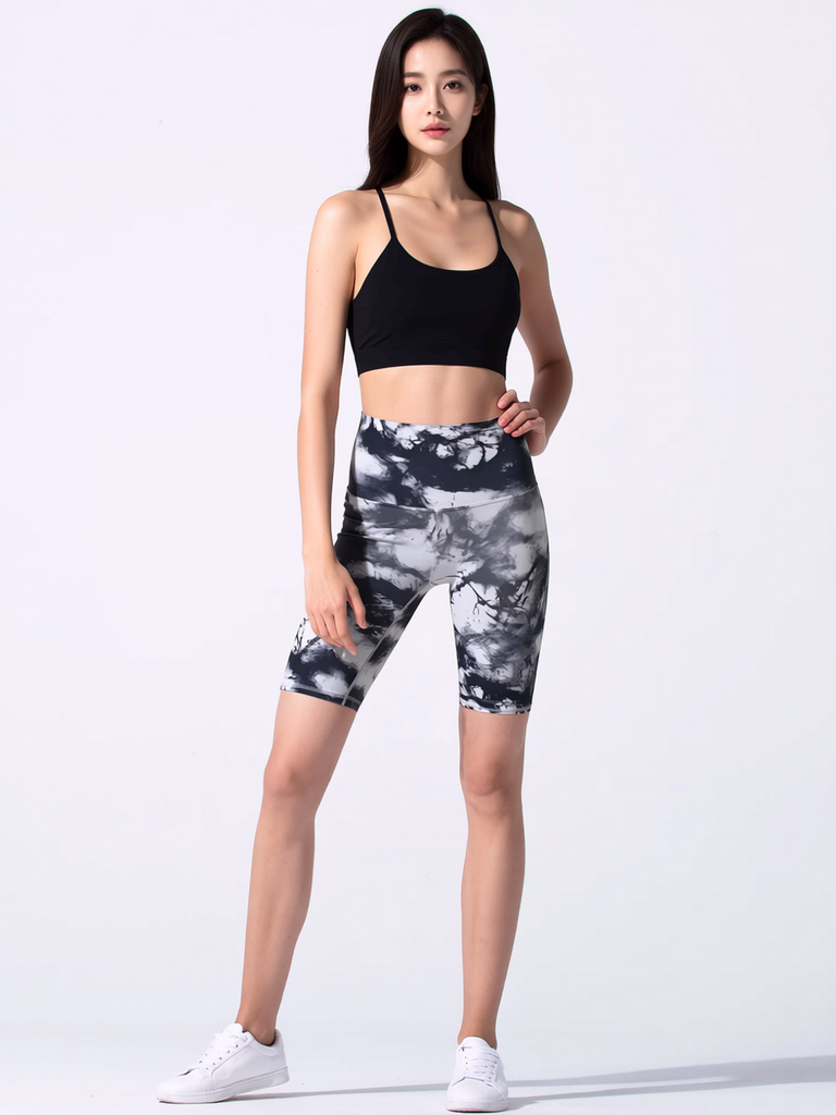 INK WASH SHAPE SHORTS, WHITE/BLACK