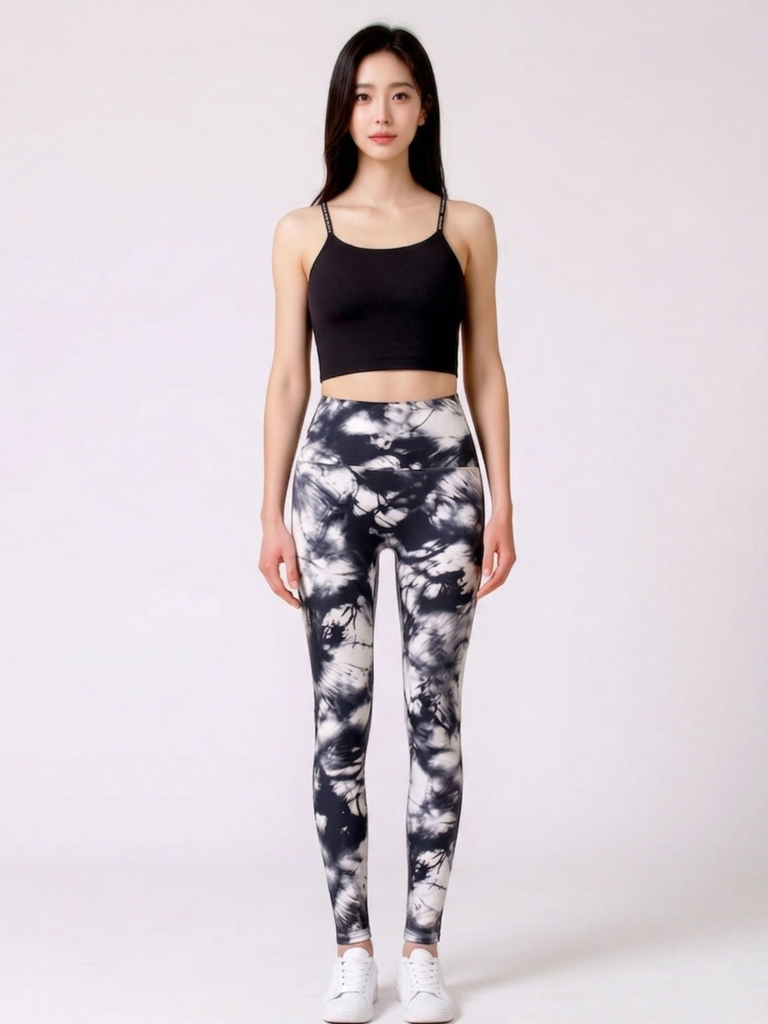 INK WASH SHAPE PANTS LEGGINGS, WHITE/BLACK