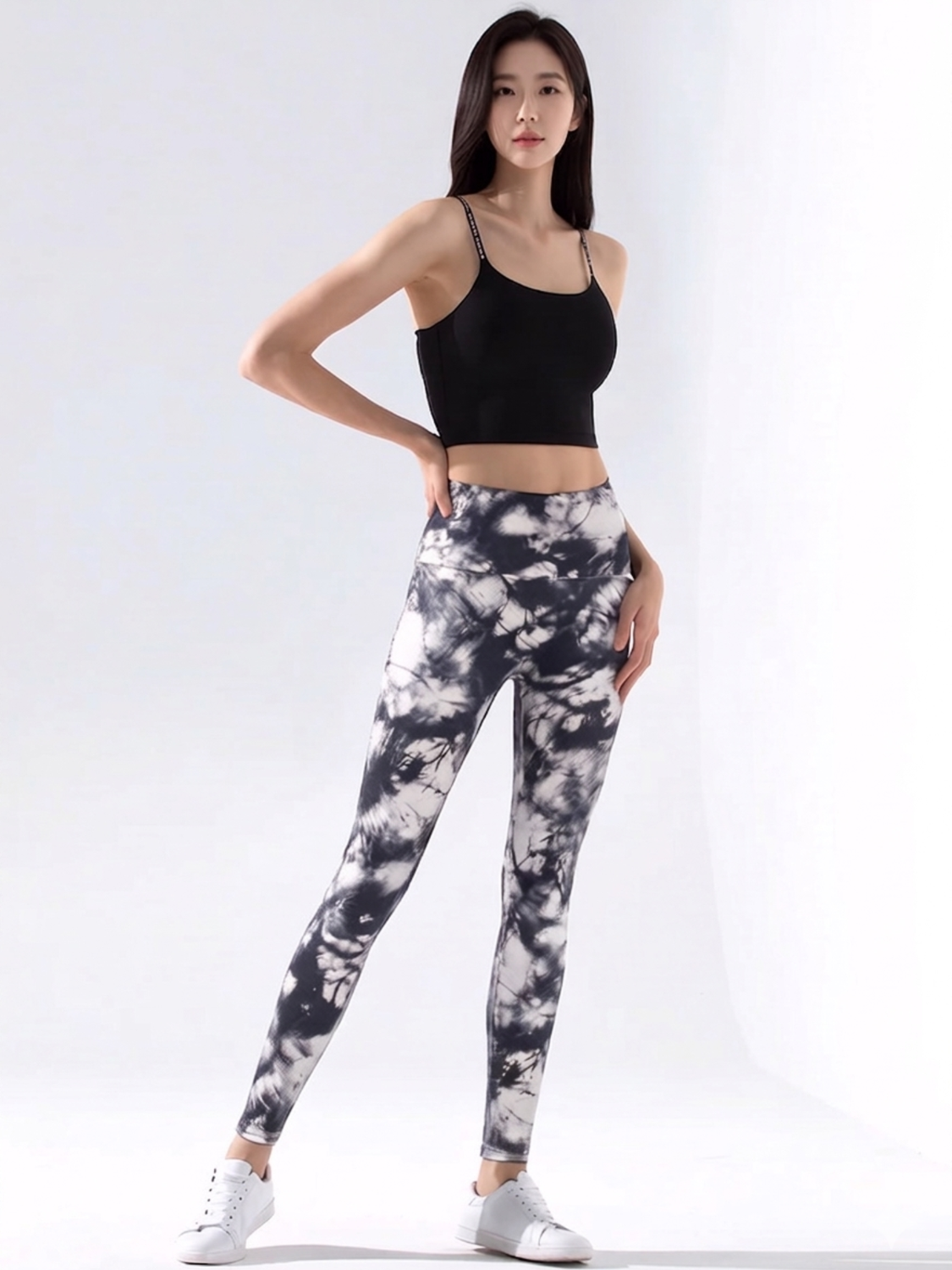 INK WASH SHAPE PANTS LEGGINGS, WHITE/BLACK