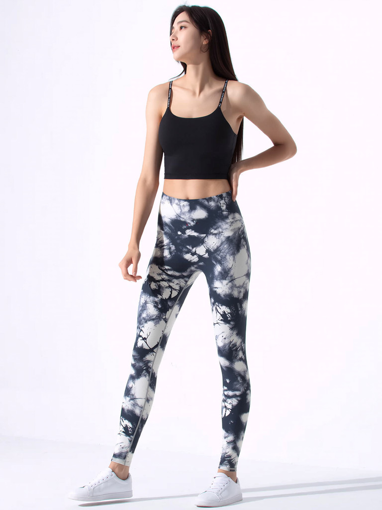 INK WASH SHAPE PANTS LEGGINGS, WHITE/BLACK