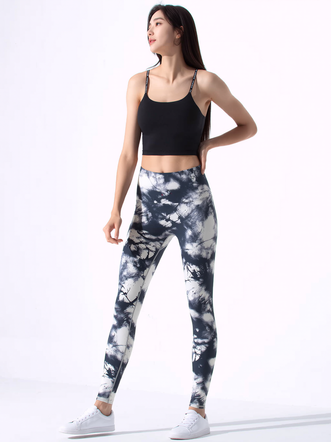 INK WASH SHAPE PANTS LEGGINGS, WHITE/BLACK