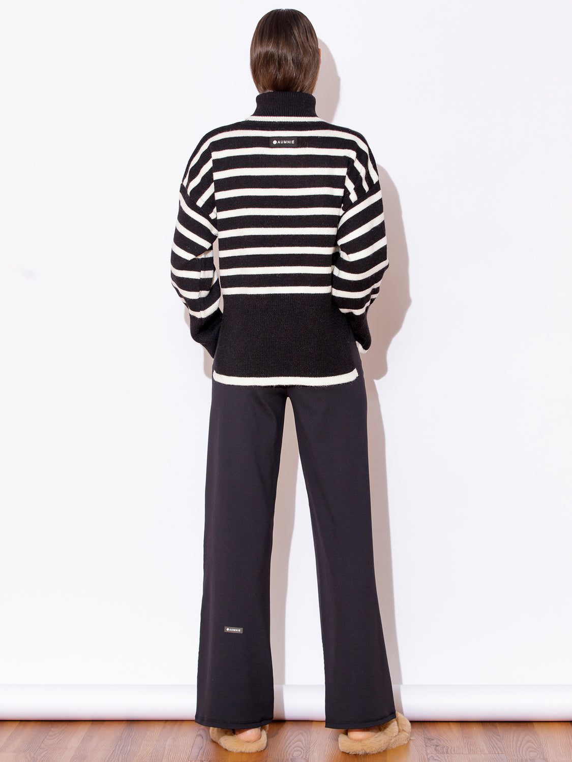 RELAXED STRIPED TURTLENECK SWEATER, BLACK/WHITE