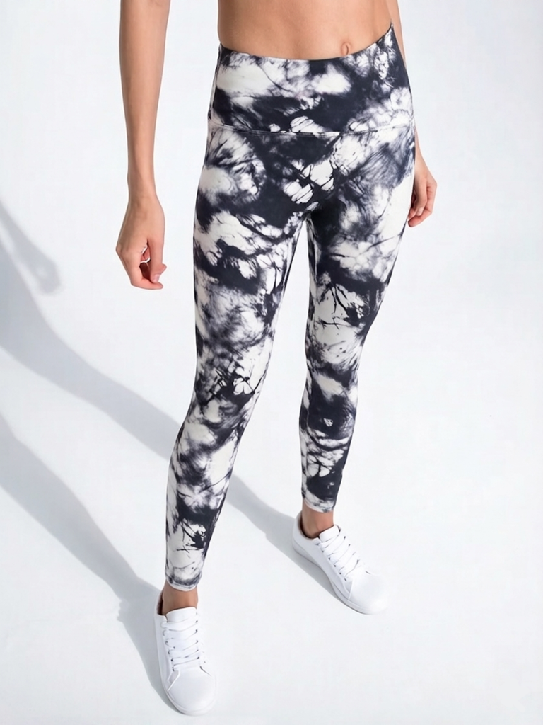 INK WASH SHAPE PANTS LEGGINGS, WHITE/BLACK