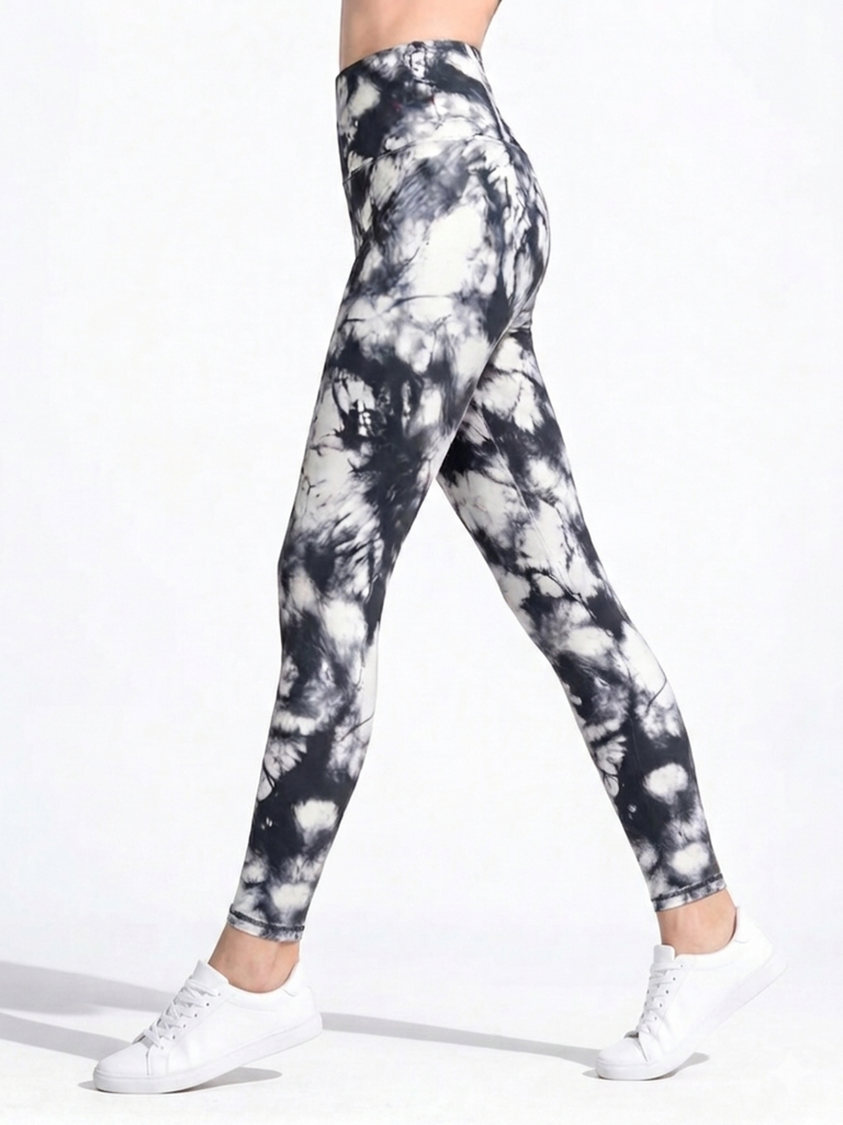 INK WASH SHAPE PANTS LEGGINGS, WHITE/BLACK