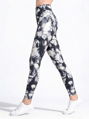 INK WASH SHAPE PANTS LEGGINGS, WHITE/BLACK