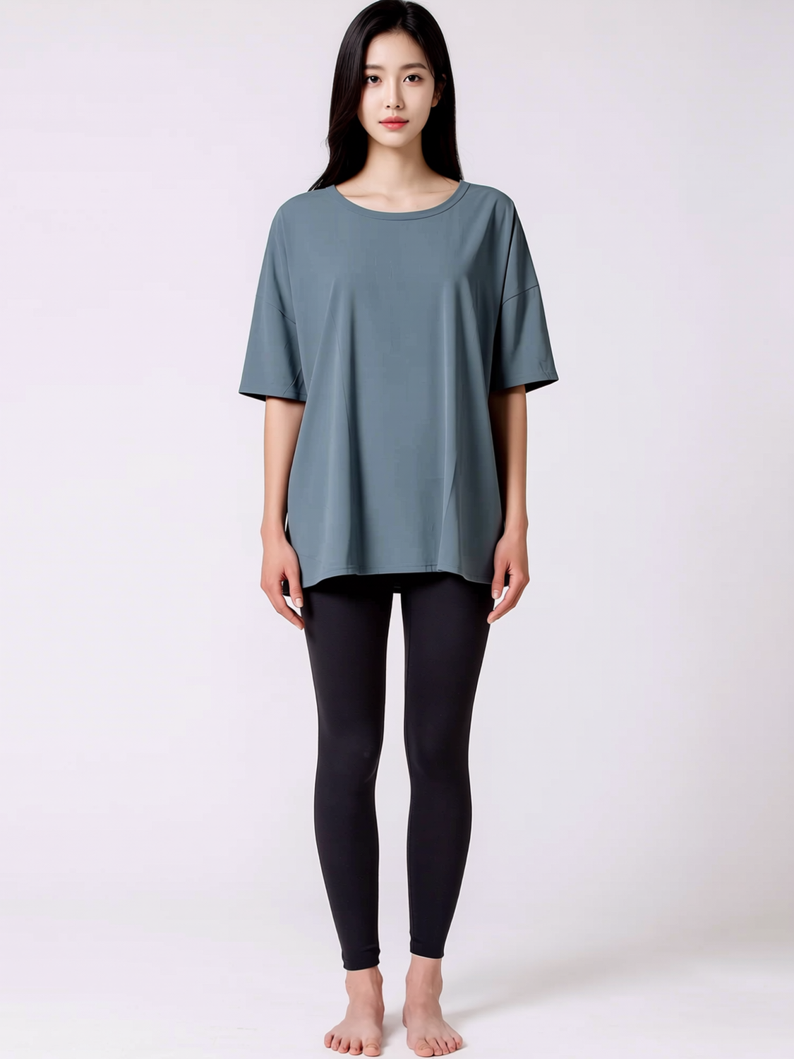 SIDE SPLIT MESH TEE, CHALCEDONY