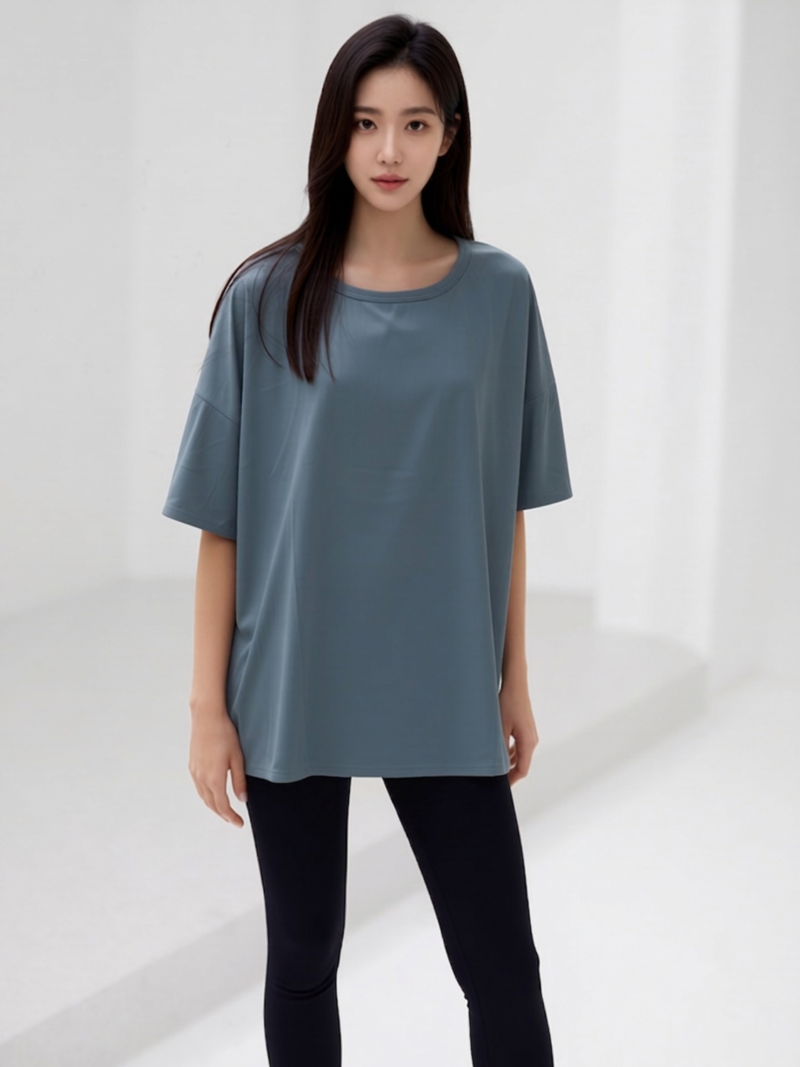 SIDE SPLIT MESH TEE, CHALCEDONY