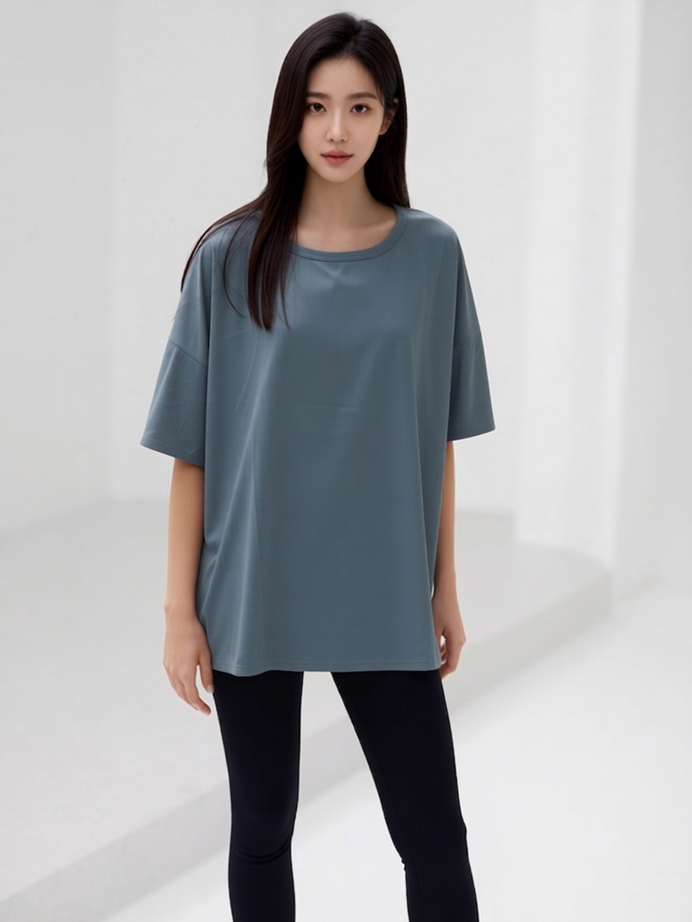 SIDE SPLIT MESH TEE, CHALCEDONY