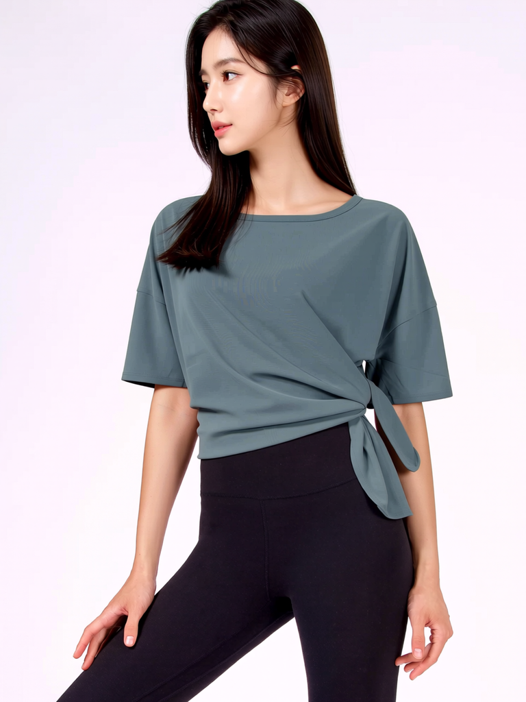 SIDE SPLIT MESH TEE, CHALCEDONY