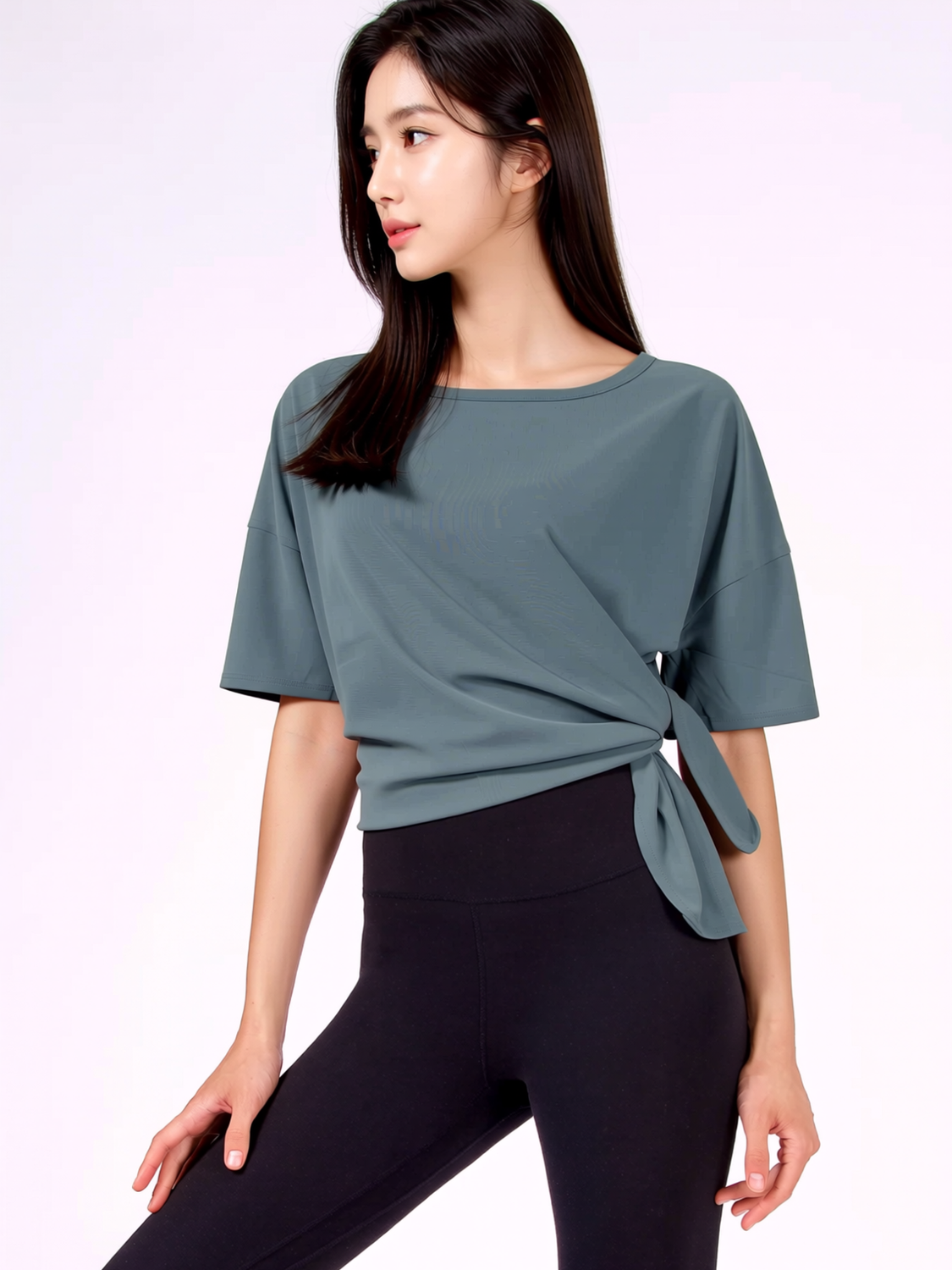 SIDE SPLIT MESH TEE, CHALCEDONY