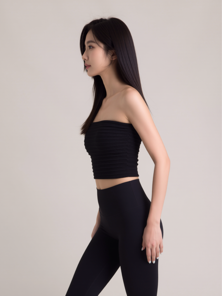 TRAVEL & LEISURE KNITTED BANDEAU TOP, BLACK