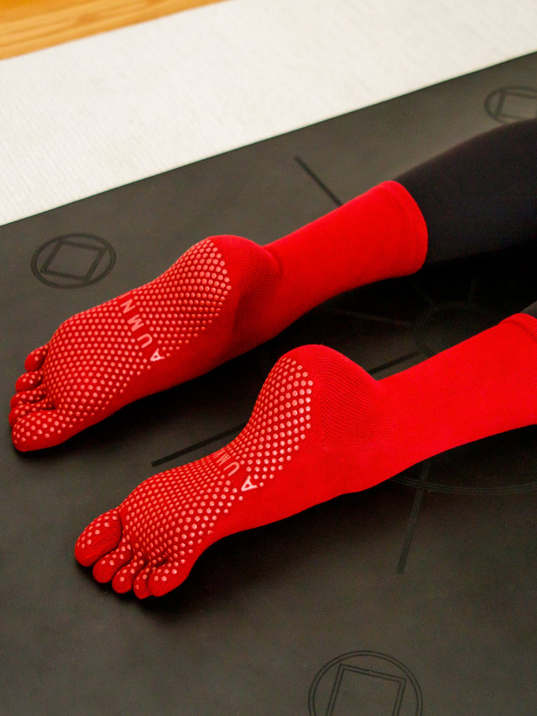 KNEE HIGH FULL TOE YOGA GRIP SOCKS,  RUBY