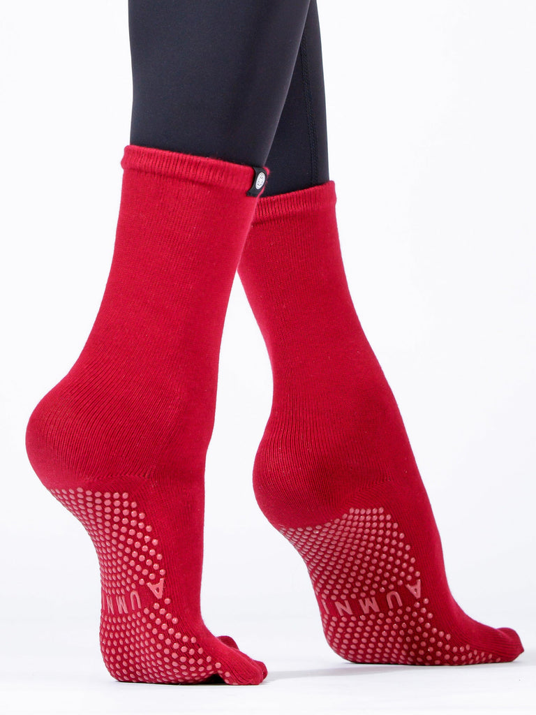 KNEE HIGH FULL TOE YOGA GRIP SOCKS,  RUBY