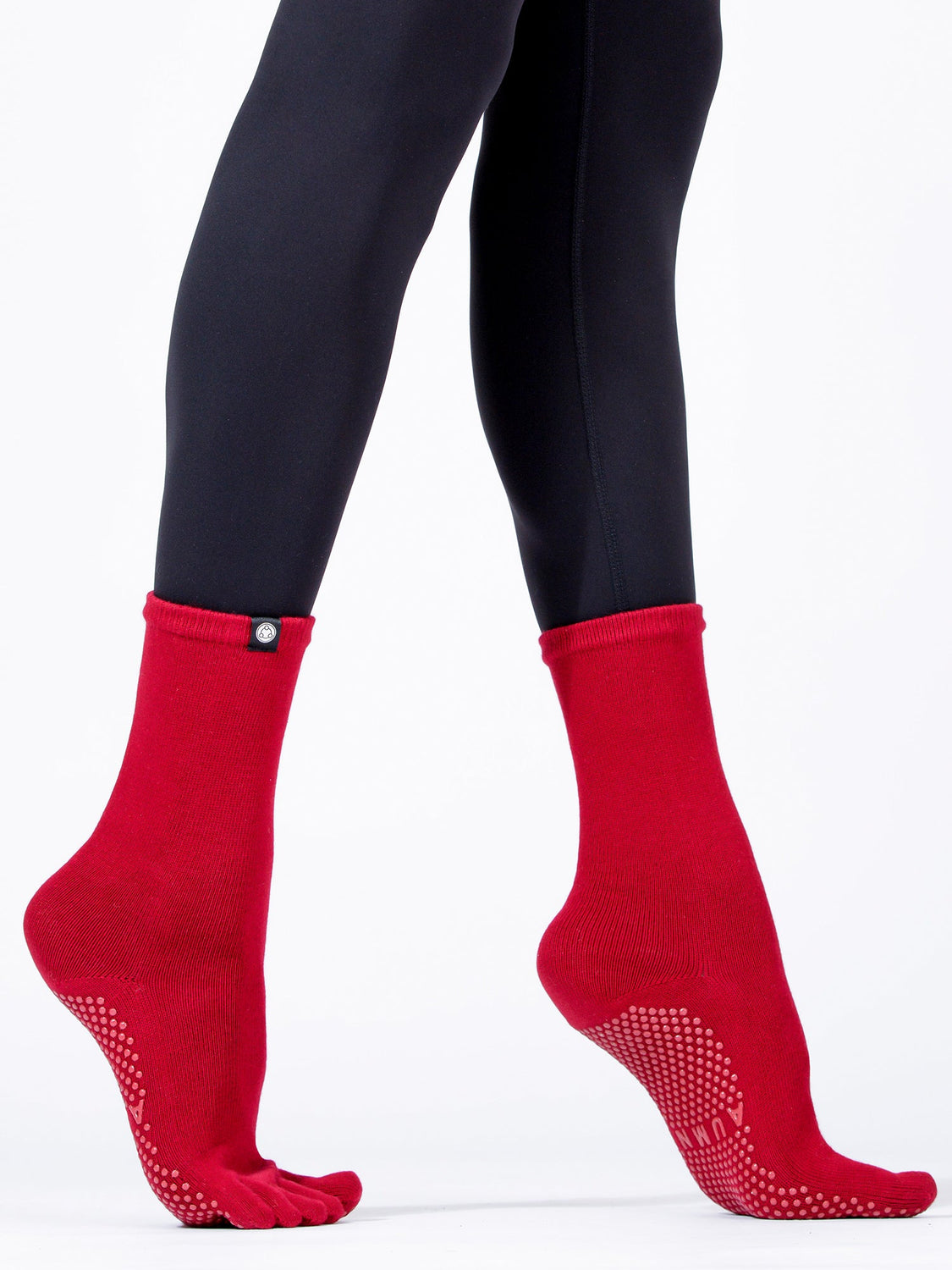 KNEE HIGH FULL TOE YOGA GRIP SOCKS,  RUBY