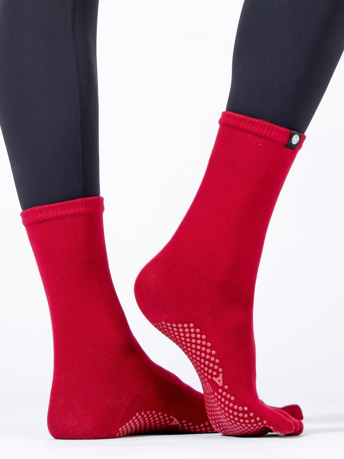 KNEE HIGH FULL TOE YOGA GRIP SOCKS,  RUBY