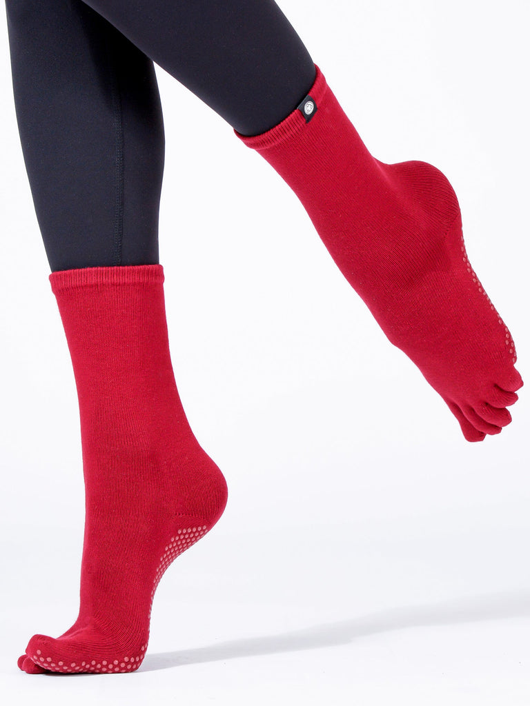 KNEE HIGH FULL TOE YOGA GRIP SOCKS,  RUBY