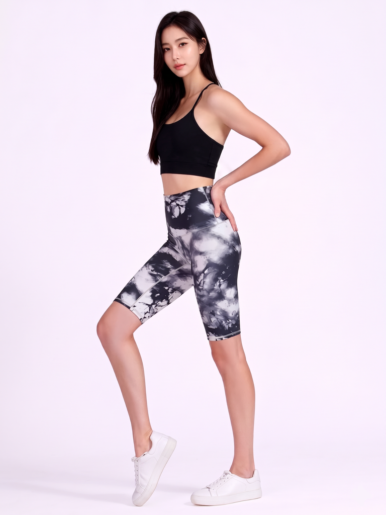 INK WASH SHAPE SHORTS, WHITE/BLACK