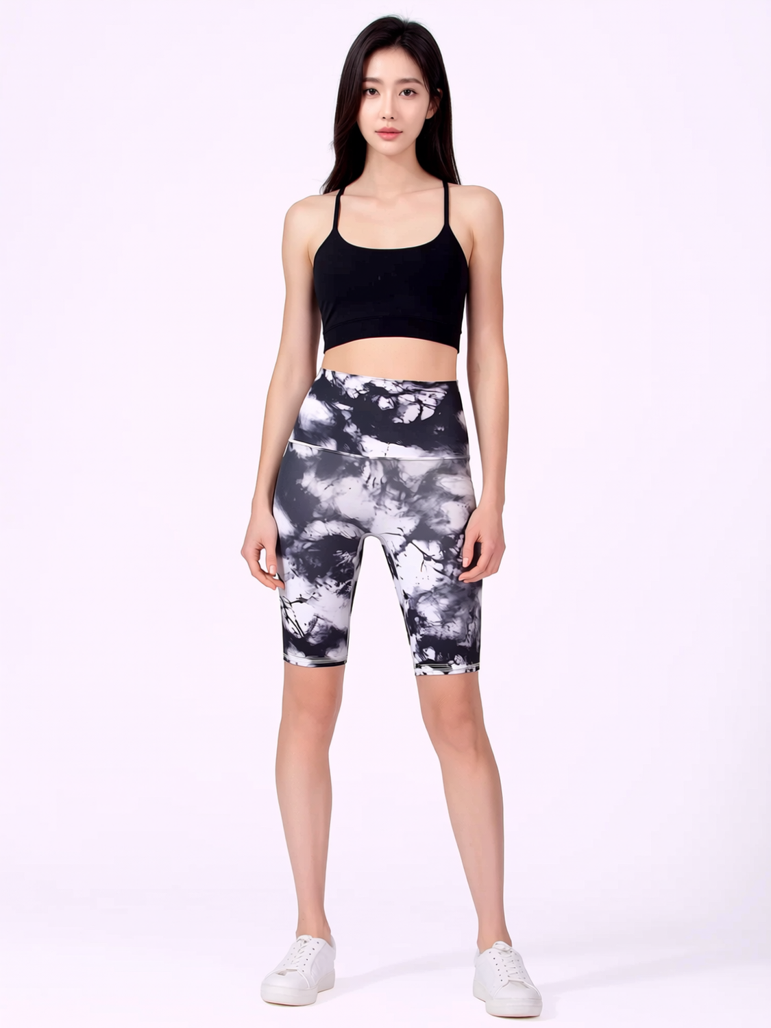 INK WASH SHAPE SHORTS, WHITE/BLACK