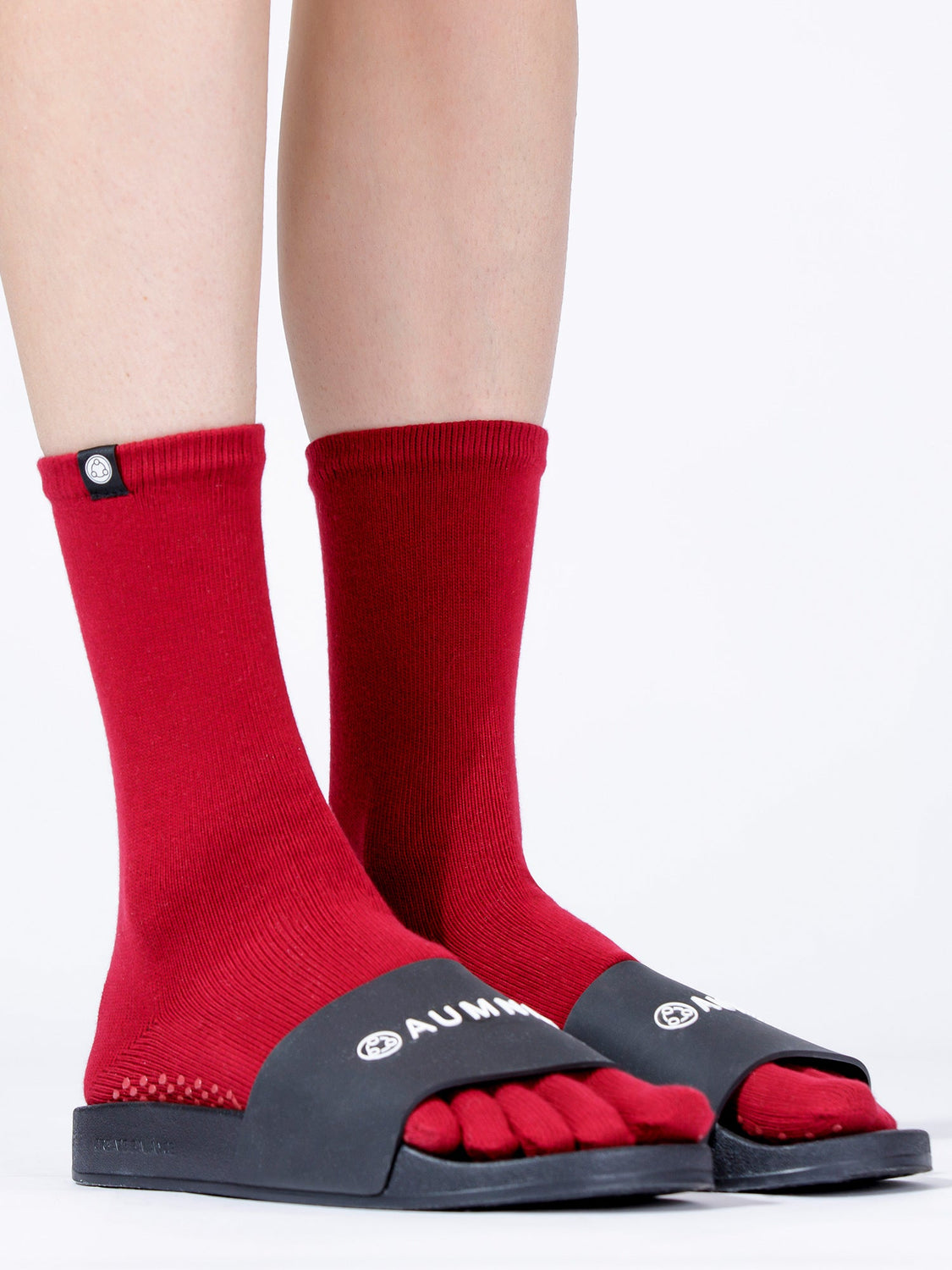 KNEE HIGH FULL TOE YOGA GRIP SOCKS,  RUBY