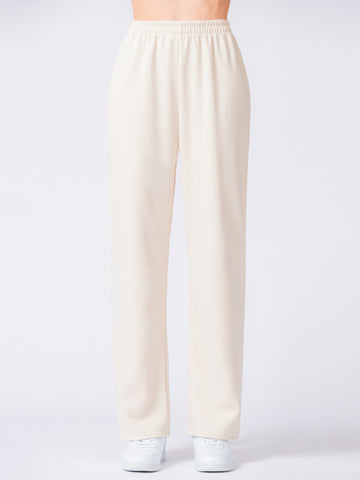 RIBBED HIGH WAIST WINTER FLEECE WIDE LEG SWEATPANTS, OATMEAL