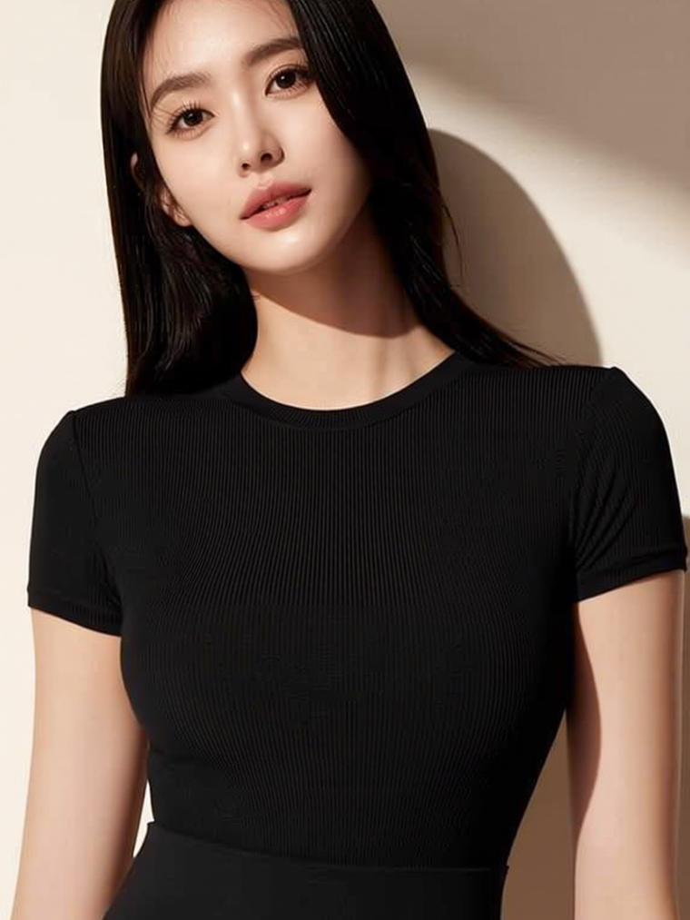 CREW NECK TEE BODYSUIT, BLACK