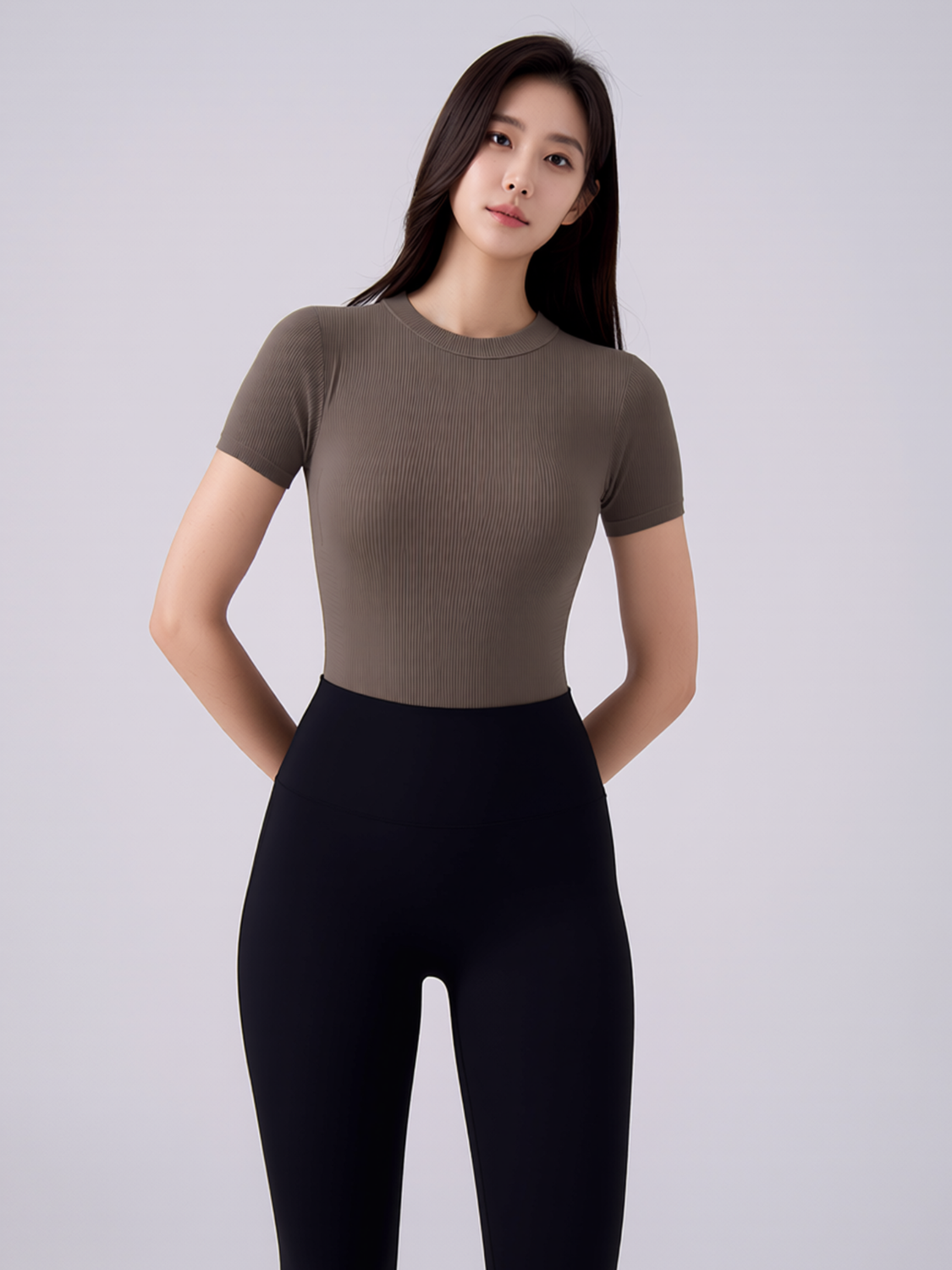 CREW NECK TEE BODYSUIT, MOCHA TRUFFLE