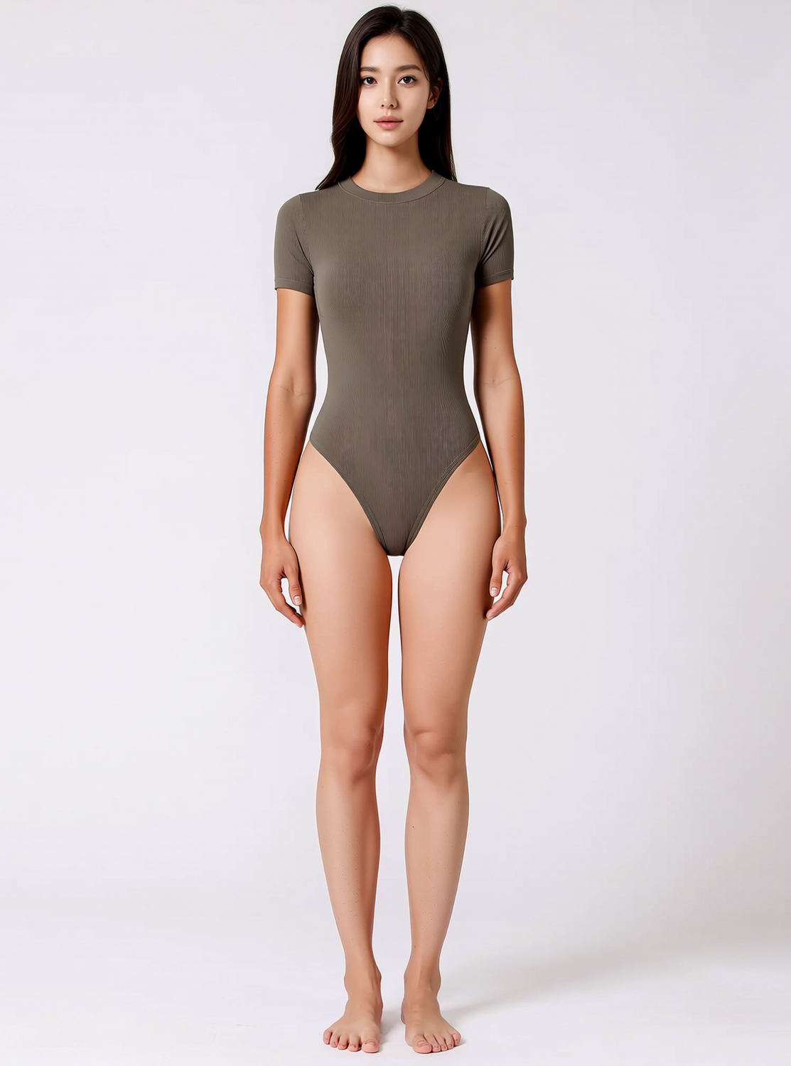 CREW NECK TEE BODYSUIT, MOCHA TRUFFLE
