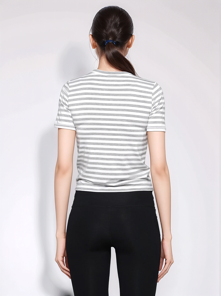 FITTED TEE WITH FRONT AND BACK TIE, GREY STRIPES